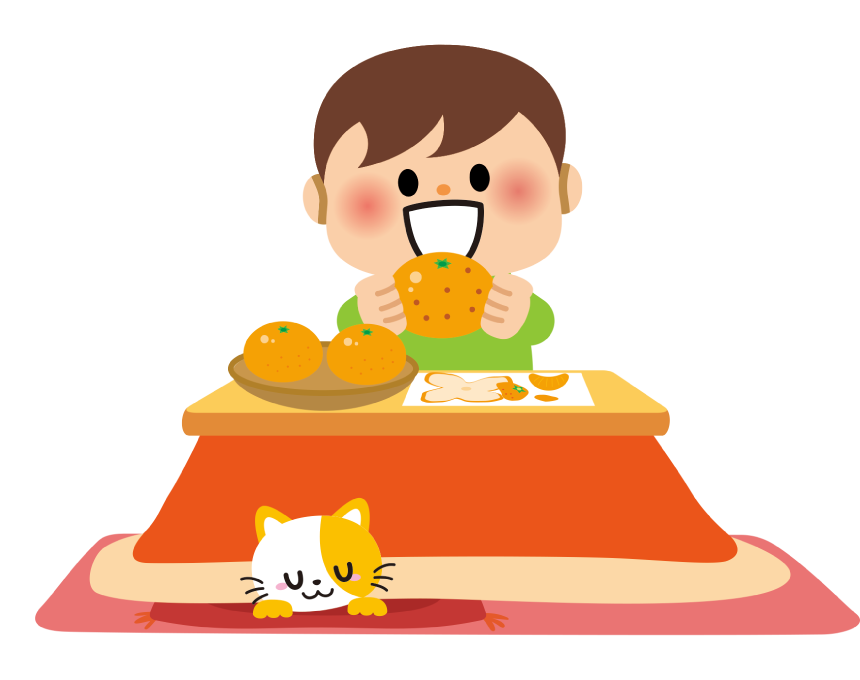こたつで食事を楽しむイラスト